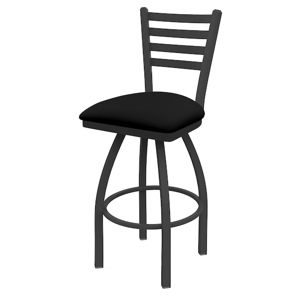 25" Swivel Counter Stool, Pewter Finish, Black Vinyl Seat